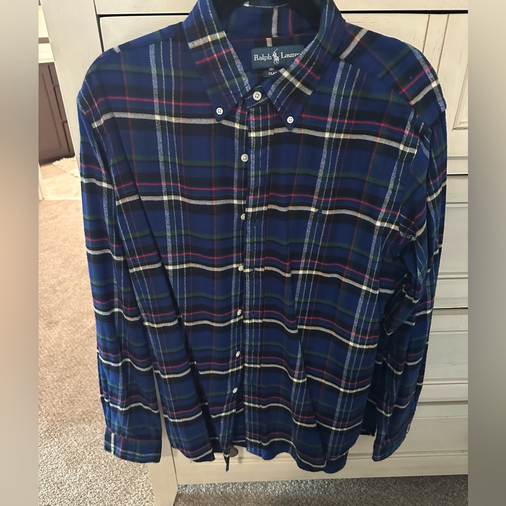 Men’s Ralph Lauren Polo Classic Fit Flannel Button down Navy shirt